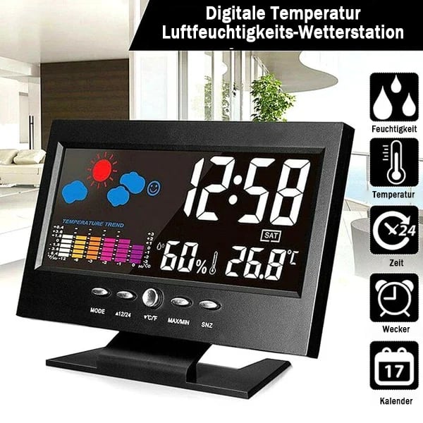 50% Rabatt🔥Digitaler LED-Temperatur- und Luftfeuchtigkeitsmonitor, Wettervorhersage, LED-Tischwecker