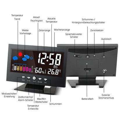 50% Rabatt🔥Digitaler LED-Temperatur- und Luftfeuchtigkeitsmonitor, Wettervorhersage, LED-Tischwecker