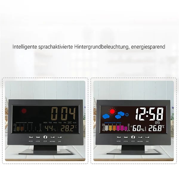 50% Rabatt🔥Digitaler LED-Temperatur- und Luftfeuchtigkeitsmonitor, Wettervorhersage, LED-Tischwecker