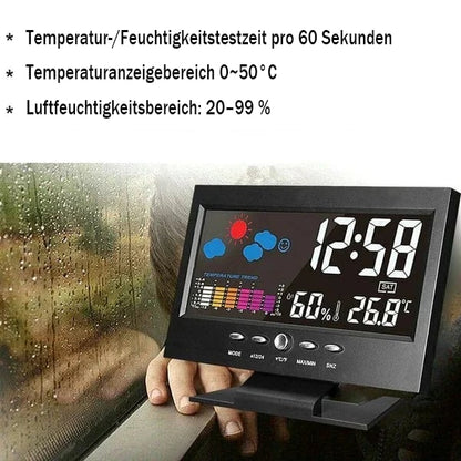 50% Rabatt🔥Digitaler LED-Temperatur- und Luftfeuchtigkeitsmonitor, Wettervorhersage, LED-Tischwecker