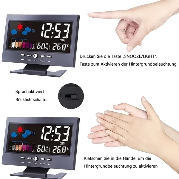 50% Rabatt🔥Digitaler LED-Temperatur- und Luftfeuchtigkeitsmonitor, Wettervorhersage, LED-Tischwecker