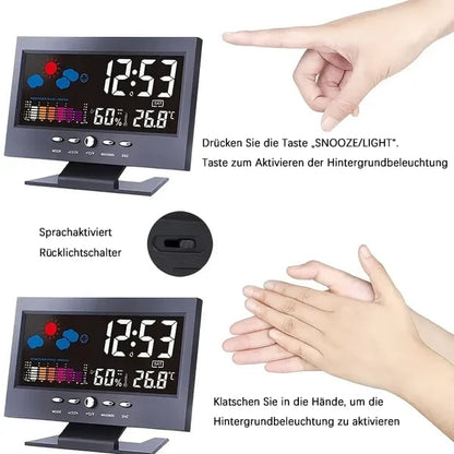 50% Rabatt🔥Digitaler LED-Temperatur- und Luftfeuchtigkeitsmonitor, Wettervorhersage, LED-Tischwecker