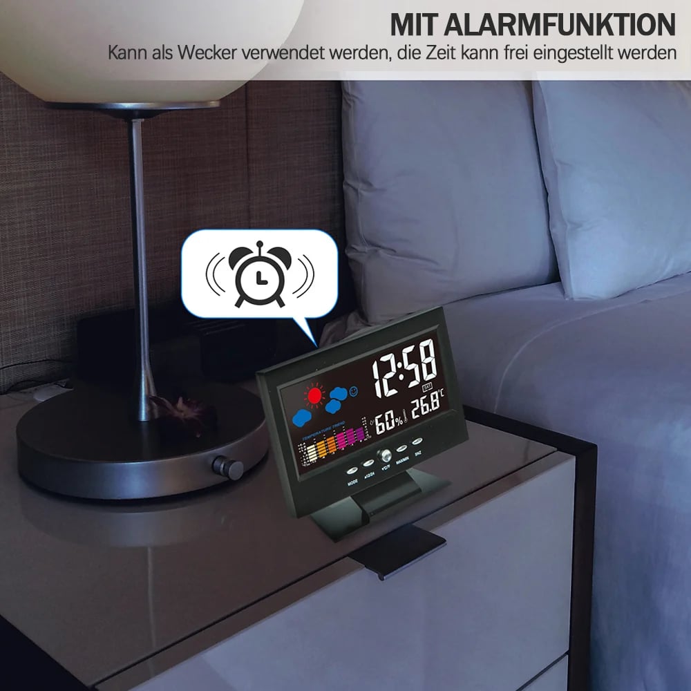50% Rabatt🔥Digitaler LED-Temperatur- und Luftfeuchtigkeitsmonitor, Wettervorhersage, LED-Tischwecker