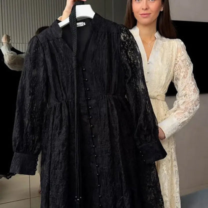 ⏳ Limited: 47% Rabatt! 👗 Elegantes Stickkleid für Damen – schlankmachend, Lampionärmel, A-Linie