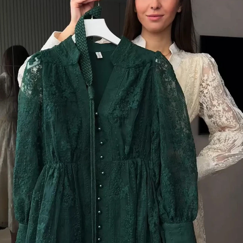 ⏳ Limited: 47% Rabatt! 👗 Elegantes Stickkleid für Damen – schlankmachend, Lampionärmel, A-Linie
