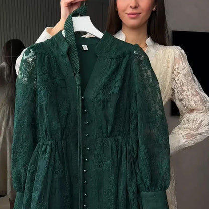 ⏳ Limited: 47% Rabatt! 👗 Elegantes Stickkleid für Damen – schlankmachend, Lampionärmel, A-Linie