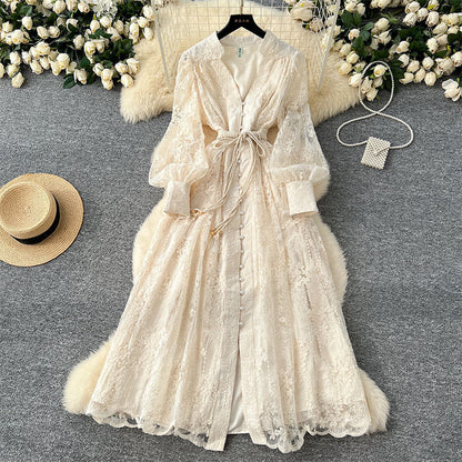 ⏳ Limited: 47% Rabatt! 👗 Elegantes Stickkleid für Damen – schlankmachend, Lampionärmel, A-Linie