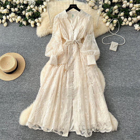 ⏳ Limited: 47% Rabatt! 👗 Elegantes Stickkleid für Damen – schlankmachend, Lampionärmel, A-Linie