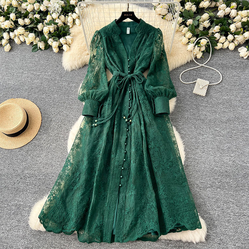 ⏳ Limited: 47% Rabatt! 👗 Elegantes Stickkleid für Damen – schlankmachend, Lampionärmel, A-Linie
