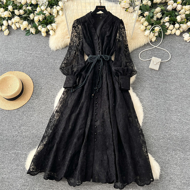 ⏳ Limited: 47% Rabatt! 👗 Elegantes Stickkleid für Damen – schlankmachend, Lampionärmel, A-Linie