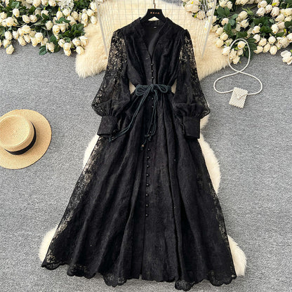 ⏳ Limited: 47% Rabatt! 👗 Elegantes Stickkleid für Damen – schlankmachend, Lampionärmel, A-Linie