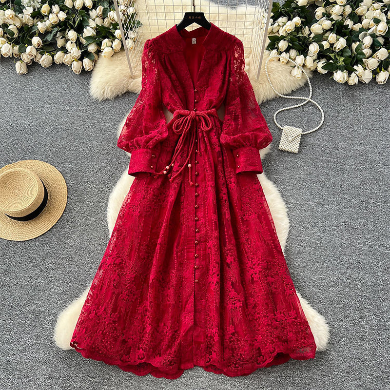 ⏳ Limited: 47% Rabatt! 👗 Elegantes Stickkleid für Damen – schlankmachend, Lampionärmel, A-Linie