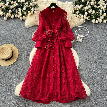 ⏳ Limited: 47% Rabatt! 👗 Elegantes Stickkleid für Damen – schlankmachend, Lampionärmel, A-Linie