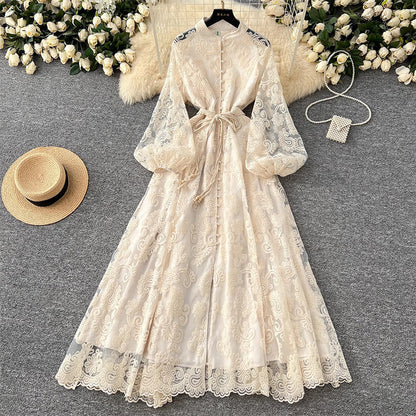 ⏳ Limited: 47% Rabatt! 👗 Elegantes Stickkleid für Damen – schlankmachend, Lampionärmel, A-Linie