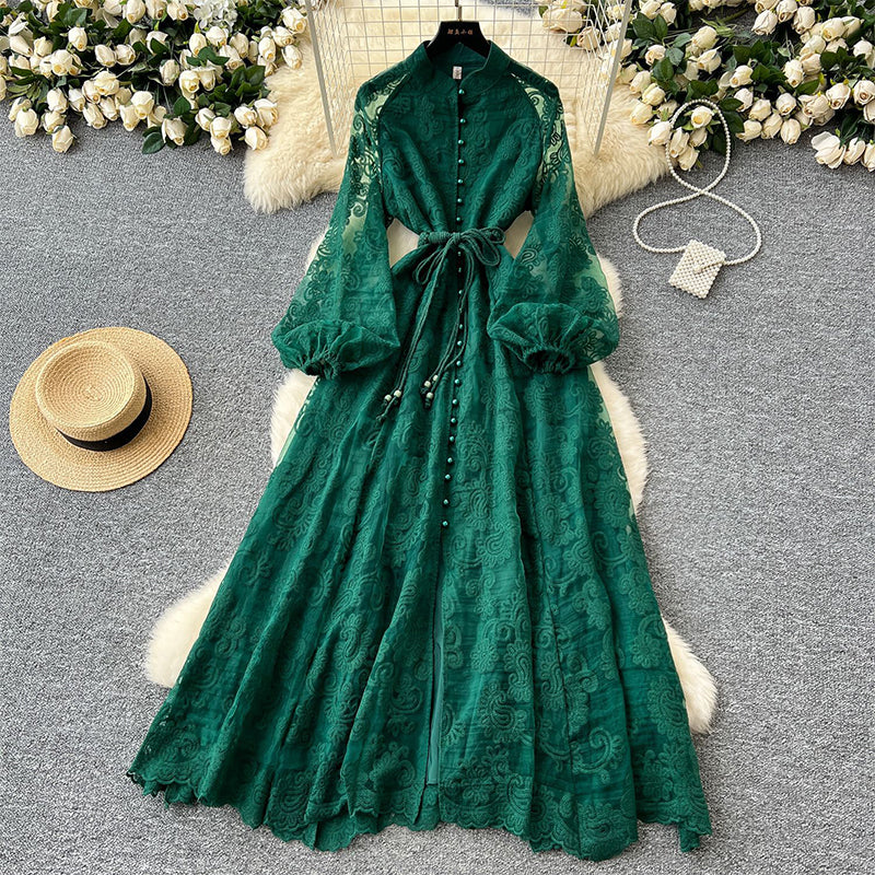 ⏳ Limited: 47% Rabatt! 👗 Elegantes Stickkleid für Damen – schlankmachend, Lampionärmel, A-Linie