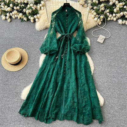 ⏳ Limited: 47% Rabatt! 👗 Elegantes Stickkleid für Damen – schlankmachend, Lampionärmel, A-Linie