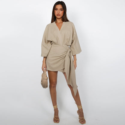 💃 Verkaufsschlager 2026｜V-Neck-Wrap-Kleid – Taillenbetonend & Dekolleté-schmeichelnd｜4 Farben