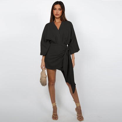 💃 Verkaufsschlager 2026｜V-Neck-Wrap-Kleid – Taillenbetonend & Dekolleté-schmeichelnd｜4 Farben