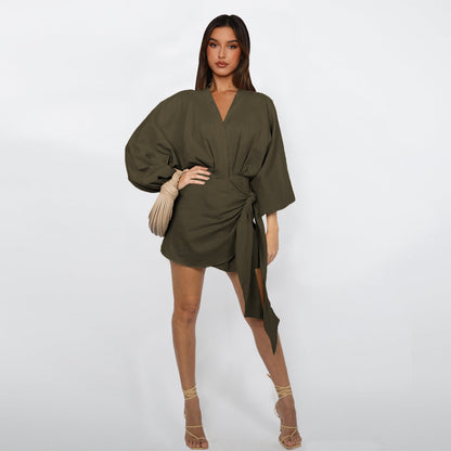 💃 Verkaufsschlager 2026｜V-Neck-Wrap-Kleid – Taillenbetonend & Dekolleté-schmeichelnd｜4 Farben