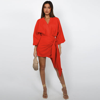 💃 Verkaufsschlager 2026｜V-Neck-Wrap-Kleid – Taillenbetonend & Dekolleté-schmeichelnd｜4 Farben