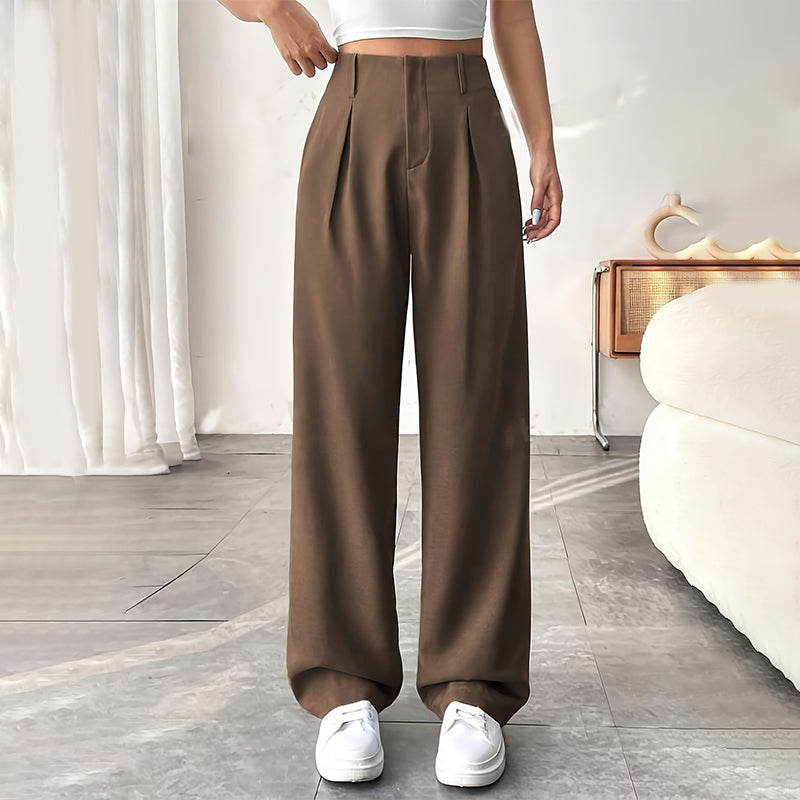 Damen Hose mit hoher Taille – weite Beinform, atmungsaktiver Stoff, figurschmeichelnd – ideal für Büro & Freizeit 👖✨