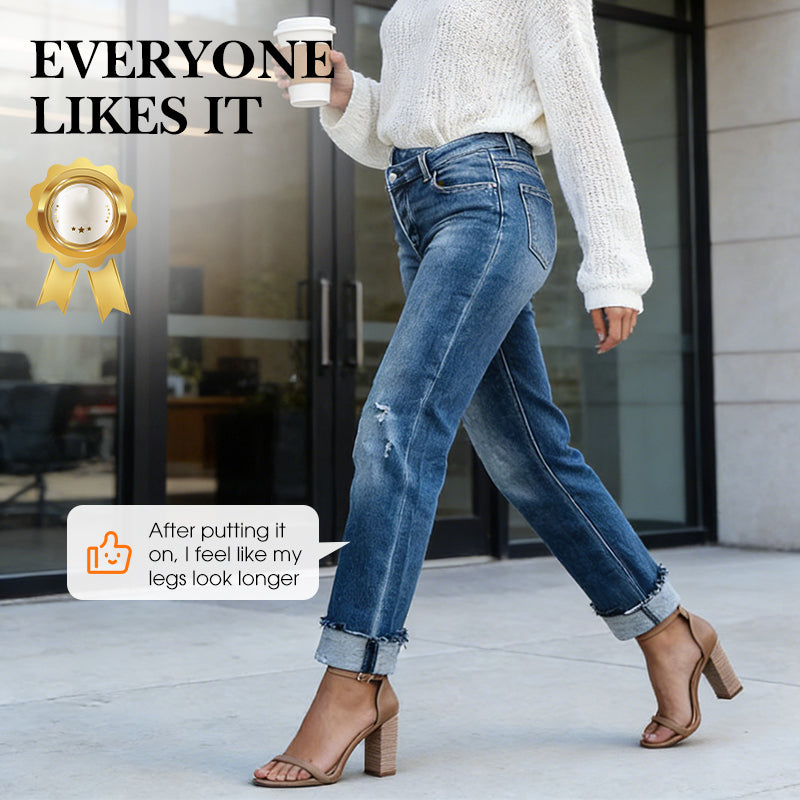 👖 48% RABATT! 🔥 Damenjeans mit Hoher Taille & Geradem Bein aus Stretchmaterial – Figurbetont, Bequem & Vielseitiger Alltagslook 💙