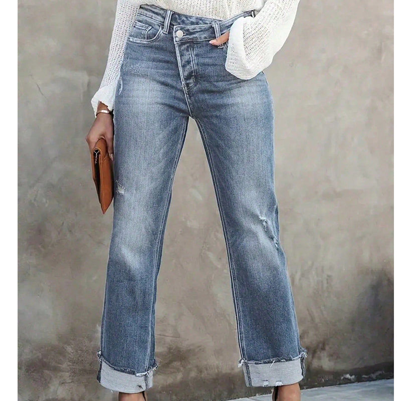 👖 48% RABATT! 🔥 Damenjeans mit Hoher Taille & Geradem Bein aus Stretchmaterial – Figurbetont, Bequem & Vielseitiger Alltagslook 💙