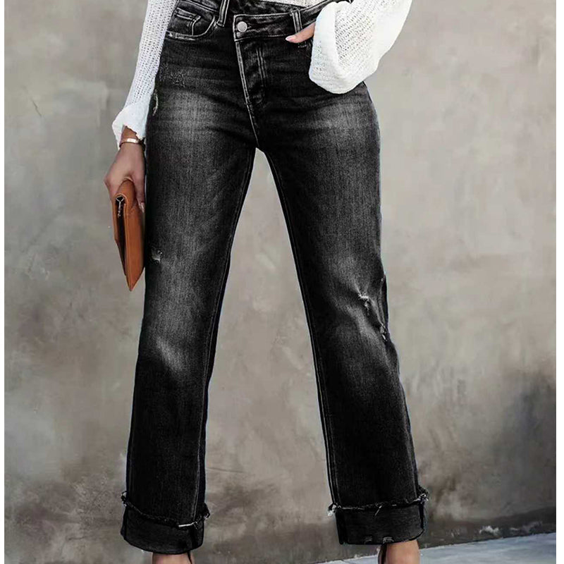👖 48% RABATT! 🔥 Damenjeans mit Hoher Taille & Geradem Bein aus Stretchmaterial – Figurbetont, Bequem & Vielseitiger Alltagslook 💙