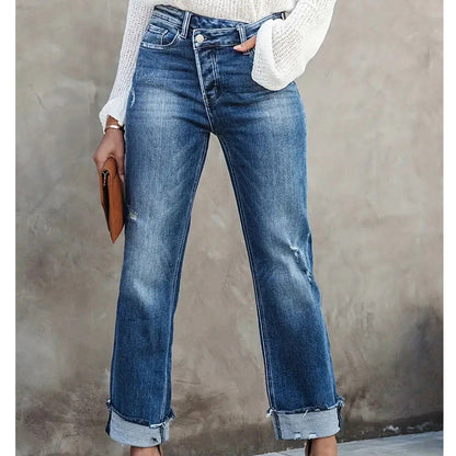👖 48% RABATT! 🔥 Damenjeans mit Hoher Taille & Geradem Bein aus Stretchmaterial – Figurbetont, Bequem & Vielseitiger Alltagslook 💙
