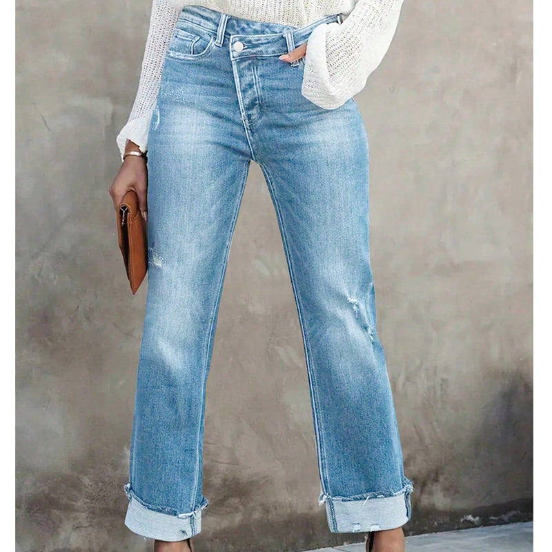 👖 48% RABATT! 🔥 Damenjeans mit Hoher Taille & Geradem Bein aus Stretchmaterial – Figurbetont, Bequem & Vielseitiger Alltagslook 💙