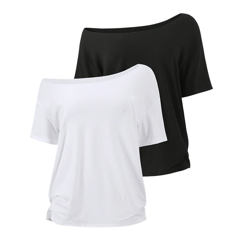 🔥✨ Neu 2026 👚Damen Set – Lockeres Schulter-T-Shirt mit kurzen Ärmeln💖| Kombiniert mit einem zarten Collier