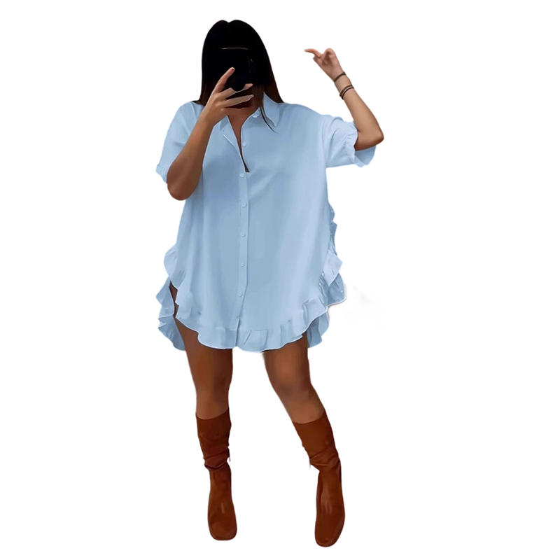 Oversized-Minikleid für Damen mit Knopfleiste und Rüschen am Saum