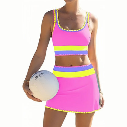 👙 ⭐ Nr. 1 im Verkauf ⭐ 🌊 3-teiliges Damen Bikini-Set – Hohe Taille, Color-Block & Zickzack-Design, Perfekt Für Strand & Urlaub 🌸