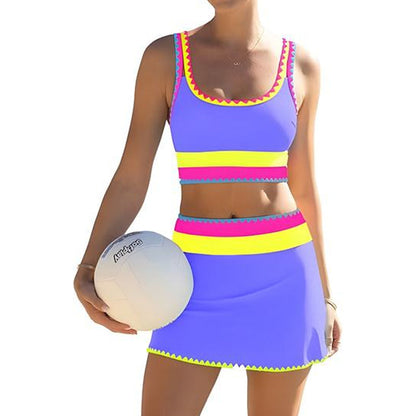 👙 ⭐ Nr. 1 im Verkauf ⭐ 🌊 3-teiliges Damen Bikini-Set – Hohe Taille, Color-Block & Zickzack-Design, Perfekt Für Strand & Urlaub 🌸