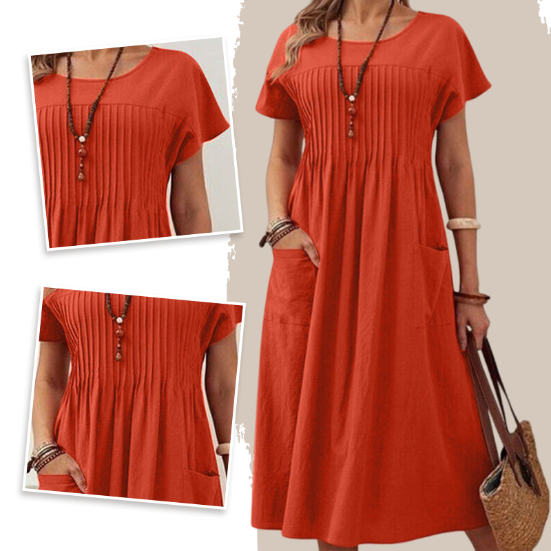 👗 45% RABATT! ✨ Faltenkleid für Damen mit Kurzen Ärmeln & Taschen – Bequem, Leicht & Perfekt für Den Sommer ☀️