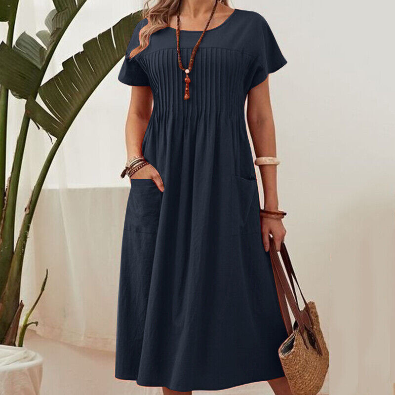 👗 45% RABATT! ✨ Faltenkleid für Damen mit Kurzen Ärmeln & Taschen – Bequem, Leicht & Perfekt für Den Sommer ☀️
