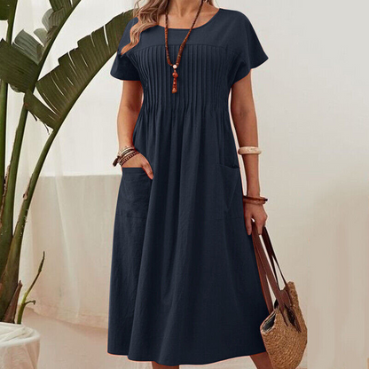 👗 45% RABATT! ✨ Faltenkleid für Damen mit Kurzen Ärmeln & Taschen – Bequem, Leicht & Perfekt für Den Sommer ☀️