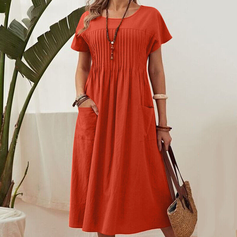👗 45% RABATT! ✨ Faltenkleid für Damen mit Kurzen Ärmeln & Taschen – Bequem, Leicht & Perfekt für Den Sommer ☀️