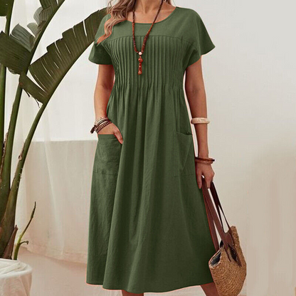 👗 45% RABATT! ✨ Faltenkleid für Damen mit Kurzen Ärmeln & Taschen – Bequem, Leicht & Perfekt für Den Sommer ☀️