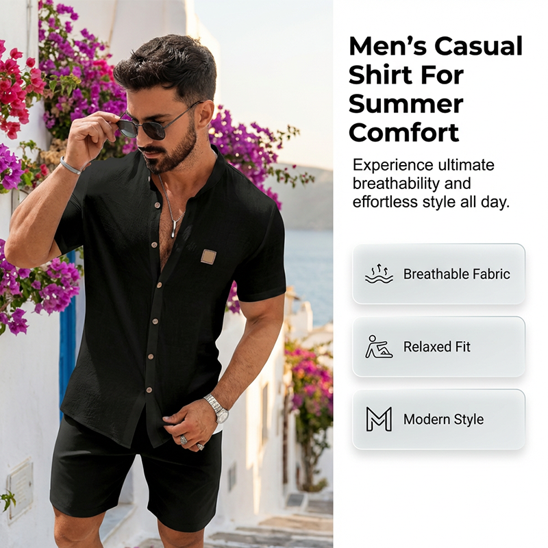👔 LIMITIERTES ANGEBOT: 56% RABATT! ☀️ Stehkragen-Kurzarmhemd für Herren – Atmungsaktiv, Lockere Passform & Vielseitig ✨