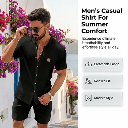 👔 LIMITIERTES ANGEBOT: 56% RABATT! ☀️ Stehkragen-Kurzarmhemd für Herren – Atmungsaktiv, Lockere Passform & Vielseitig ✨