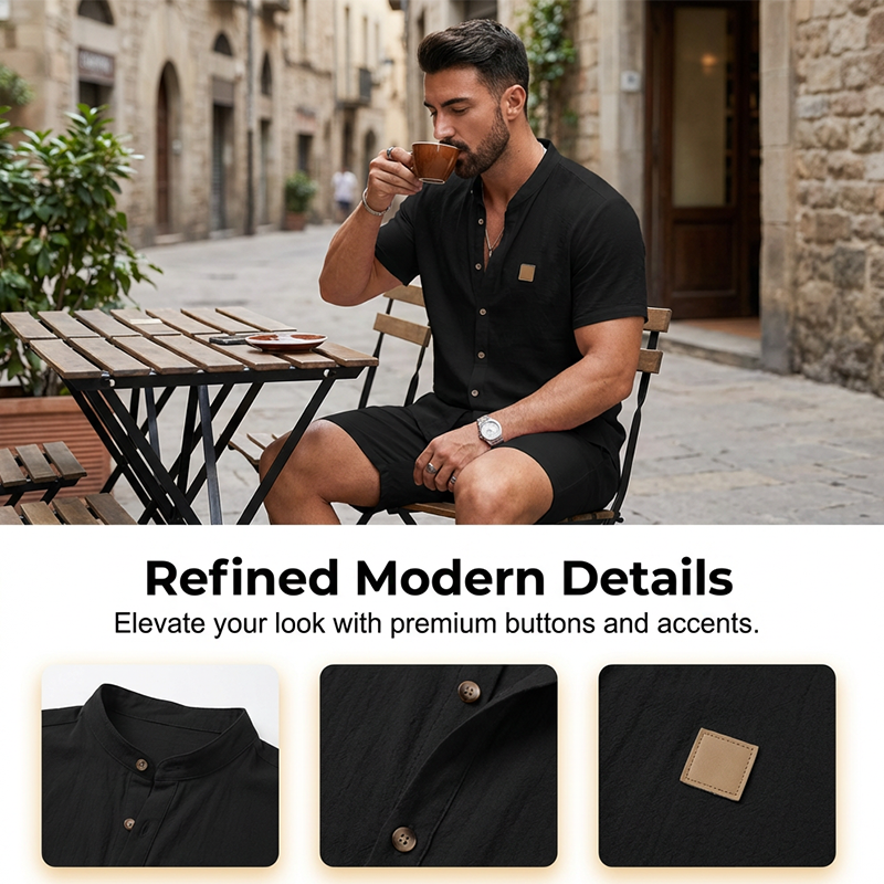 👔 LIMITIERTES ANGEBOT: 56% RABATT! ☀️ Stehkragen-Kurzarmhemd für Herren – Atmungsaktiv, Lockere Passform & Vielseitig ✨