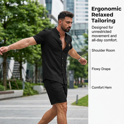 👔 LIMITIERTES ANGEBOT: 56% RABATT! ☀️ Stehkragen-Kurzarmhemd für Herren – Atmungsaktiv, Lockere Passform & Vielseitig ✨