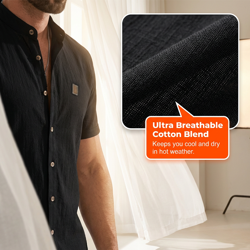 👔 LIMITIERTES ANGEBOT: 56% RABATT! ☀️ Stehkragen-Kurzarmhemd für Herren – Atmungsaktiv, Lockere Passform & Vielseitig ✨
