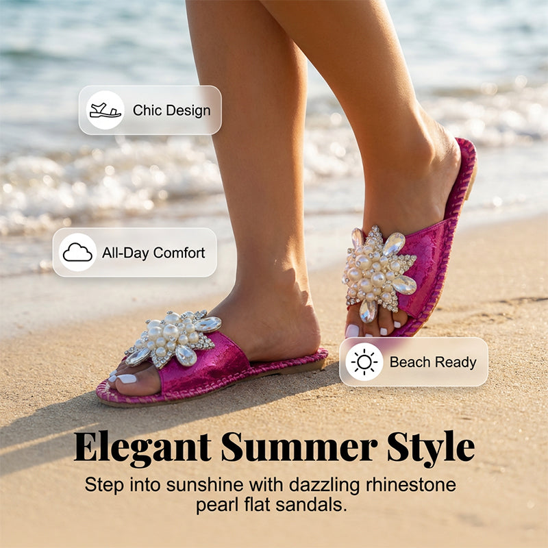 🔥 Damen Pailletten & Perlen Pantoffel – Rutschfeste Flachsohle | Elegante Zehensteg-Sandalen für Sommer (35-43) 👡✨