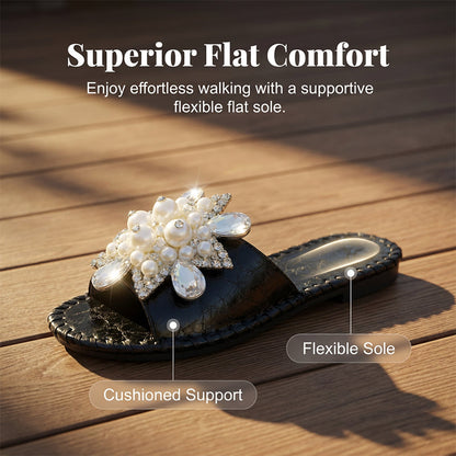 🔥 Damen Pailletten & Perlen Pantoffel – Rutschfeste Flachsohle | Elegante Zehensteg-Sandalen für Sommer (35-43) 👡✨