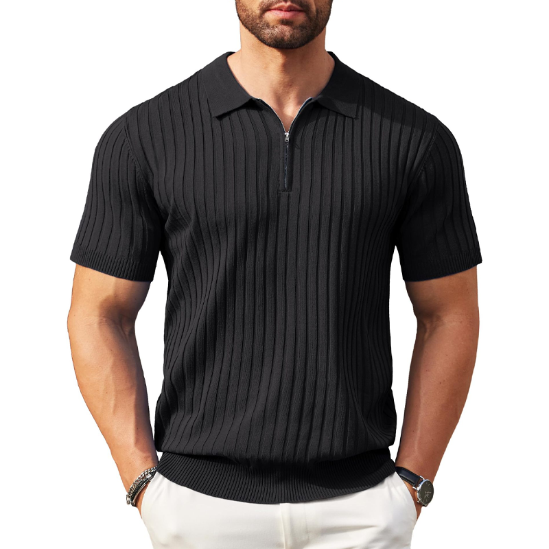 🌬️ Das „atmungsaktive“ Strickoberteil – Herren Reißverschluss-Poloshirt mit Rippenstrick | Perfekt für Büro & Freizeit 🏢➡️🌿