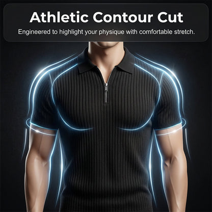 🌬️ Das „atmungsaktive“ Strickoberteil – Herren Reißverschluss-Poloshirt mit Rippenstrick | Perfekt für Büro & Freizeit 🏢➡️🌿