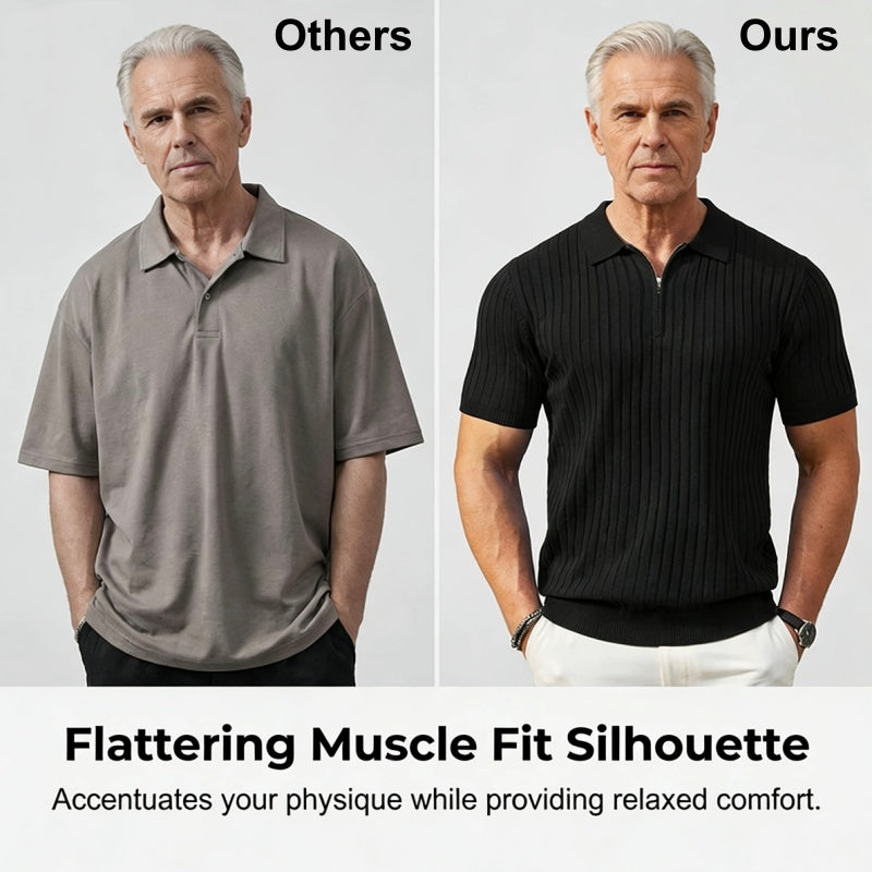 🌬️ Das „atmungsaktive“ Strickoberteil – Herren Reißverschluss-Poloshirt mit Rippenstrick | Perfekt für Büro & Freizeit 🏢➡️🌿