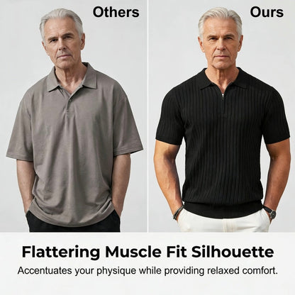 🌬️ Das „atmungsaktive“ Strickoberteil – Herren Reißverschluss-Poloshirt mit Rippenstrick | Perfekt für Büro & Freizeit 🏢➡️🌿